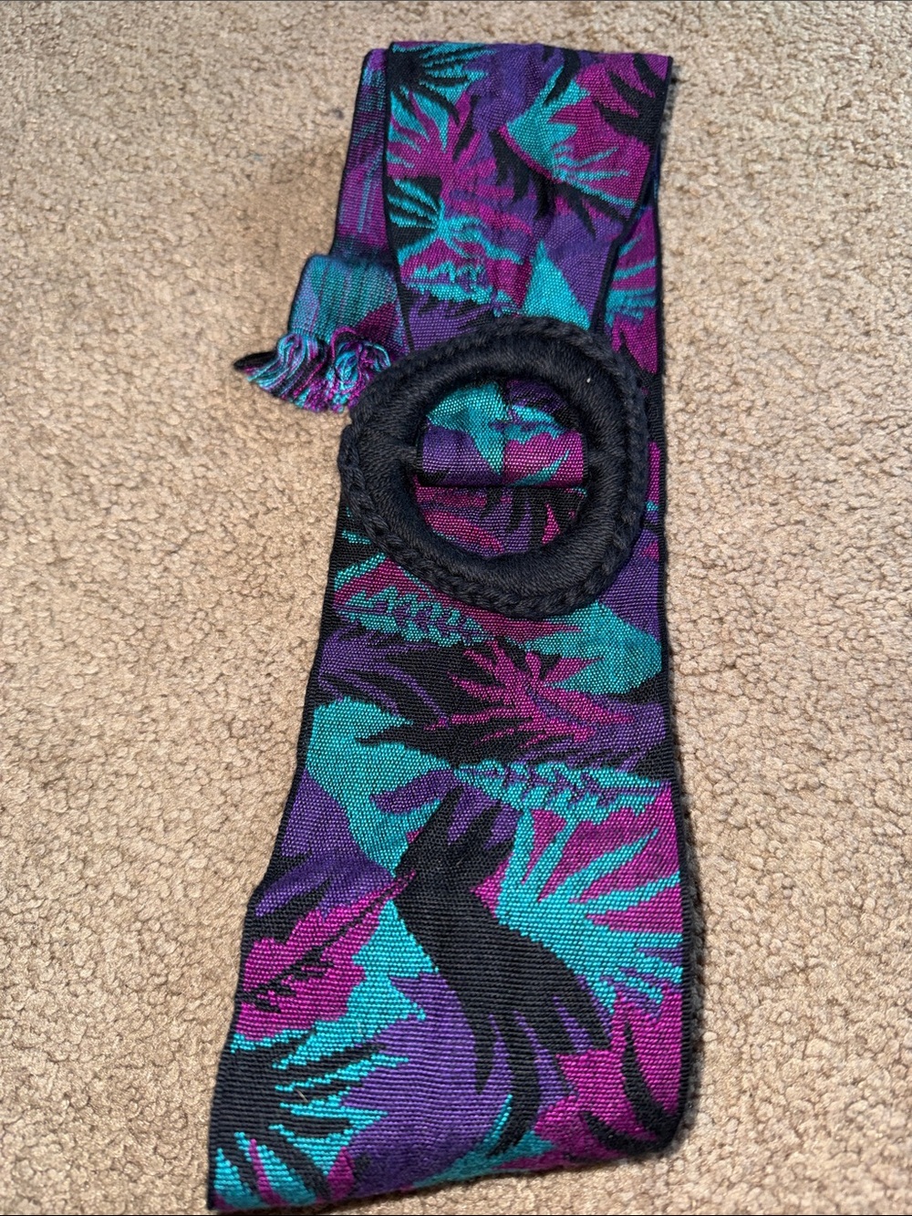 Liz Claiborne Teal Purple Black Tropical Print Waist Belt